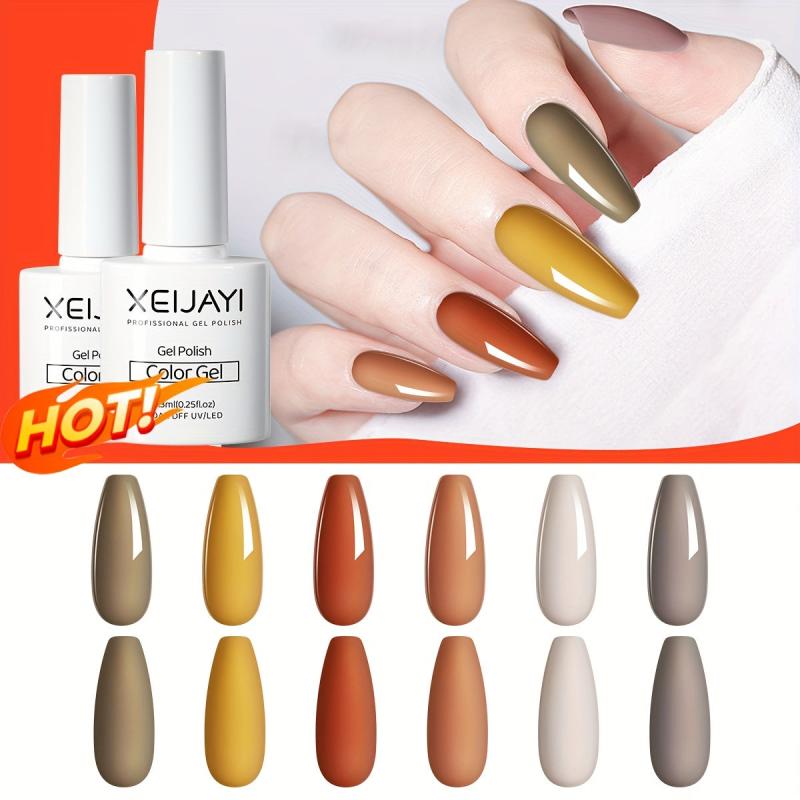 6 Colors Gel Nail Polish Starter Kit Gray Orange Collection Soak Off