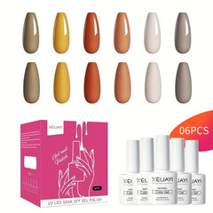 6 Colors Gel Nail Polish Starter Kit Gray Orange Collection Soak Off