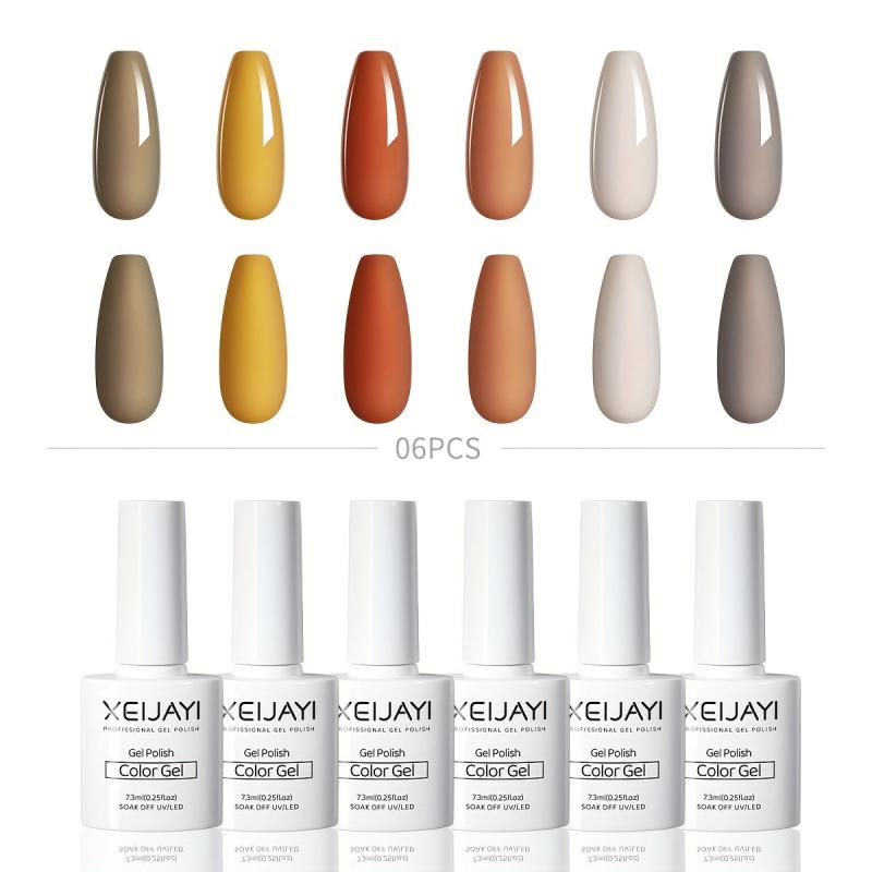 6 Colors Gel Nail Polish Starter Kit Gray Orange Collection Soak Off