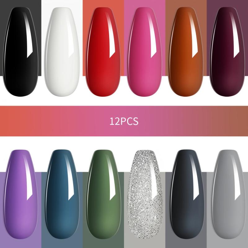 12 Colors Gel Nail Polish Starter Kit Pink Green Soak Off No Wipe Gel Set
