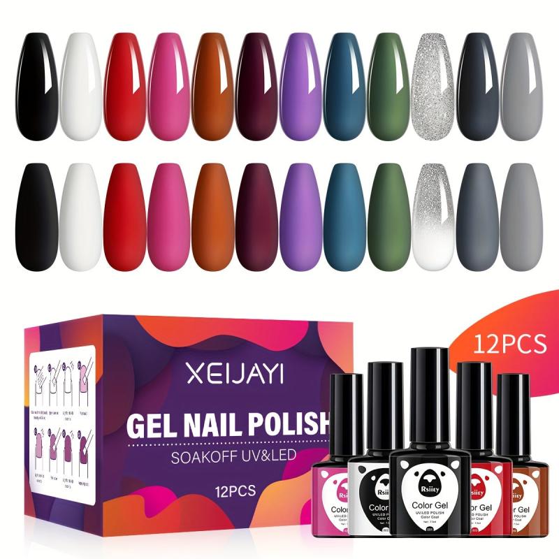12 Colors Gel Nail Polish Starter Kit Pink Green Soak Off No Wipe Gel Set