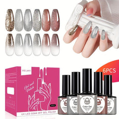 Glitter Gel Nail Polish Kit 6 Colors Soak Off No Wipe