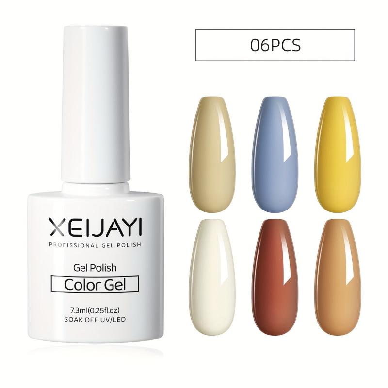 6 Colors Gel Nail Polish Starter Kit Yellow Soak Off No Wipe Nail Gel Polish Set