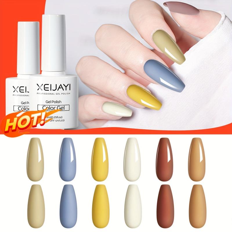 6 Colors Gel Nail Polish Starter Kit Yellow Soak Off No Wipe Nail Gel Polish Set