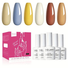 6 Colors Gel Nail Polish Starter Kit Yellow Soak Off No Wipe Nail Gel Polish Set