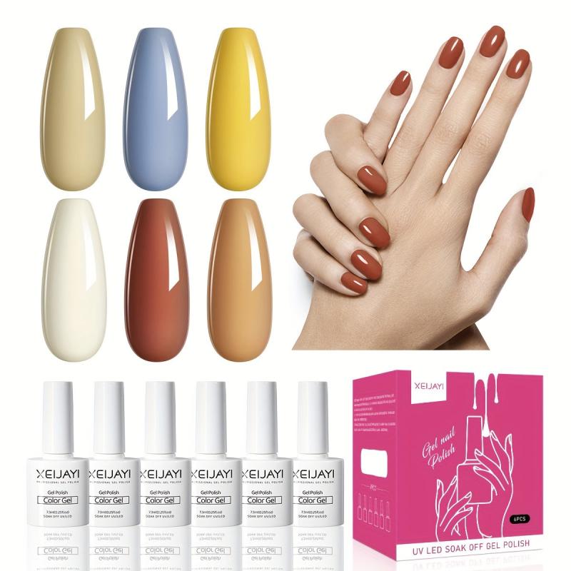 6 Colors Gel Nail Polish Starter Kit Yellow Soak Off No Wipe Nail Gel Polish Set