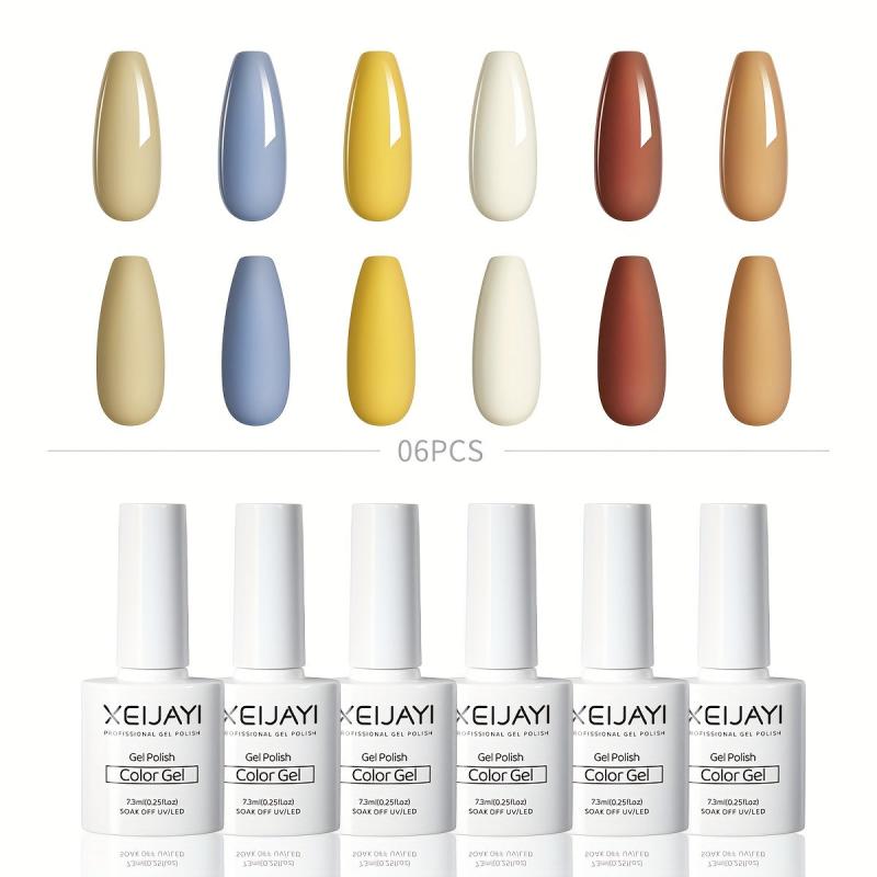 6 Colors Gel Nail Polish Starter Kit Yellow Soak Off No Wipe Nail Gel Polish Set