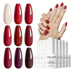 Gel Nail Polish Starter Kit Soak Off No Wipe Set 9 Colors Red Brown Collection