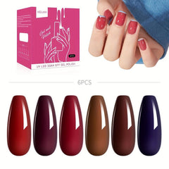 Red Brown Gel Nail Polish Set 6 Colors Soak Off No Wipe