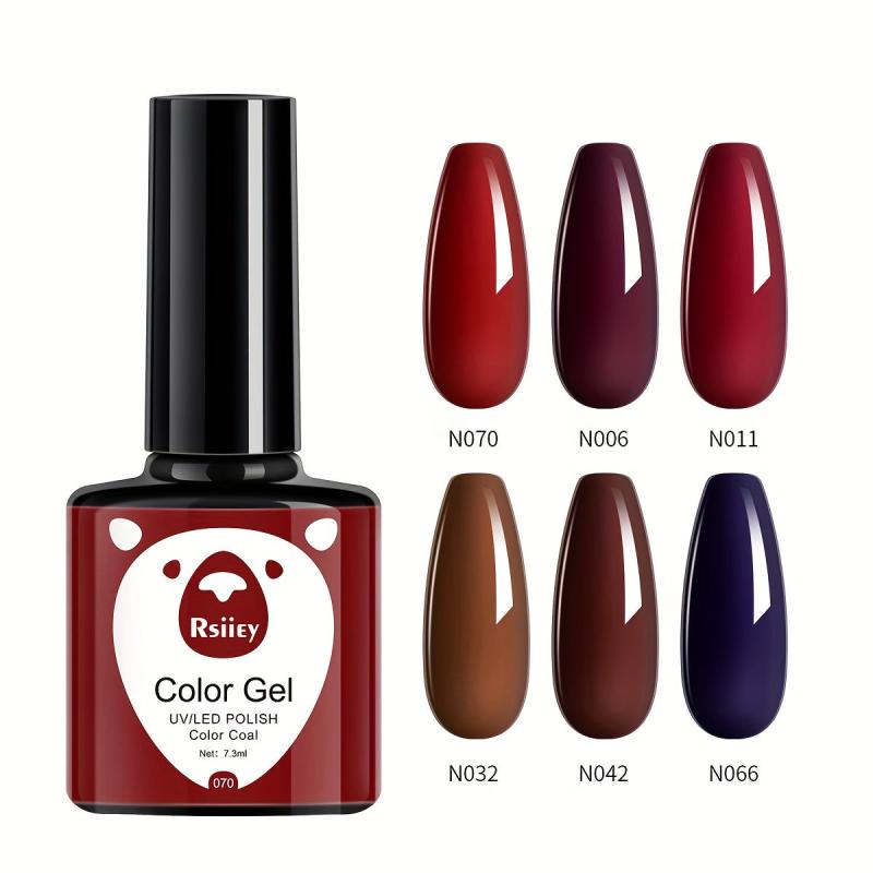 Red Brown Gel Nail Polish Set 6 Colors Soak Off No Wipe