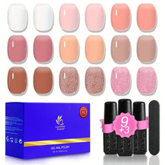 13pcs Jelly Pink Gel Polish Kit with Base Top Matte Coat Nail File
