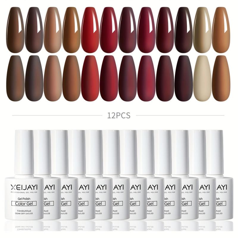 Nude Brown Gel Polish Set 12 Colors Soak Off No Wipe Kit