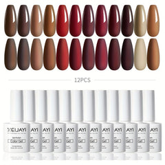 Nude Brown Gel Polish Set 12 Colors Soak Off No Wipe Kit