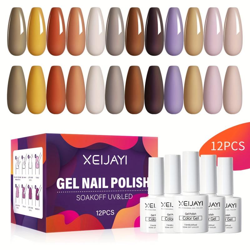Nude Brown Gel Polish Set 12 Colors Soak Off No Wipe Kit