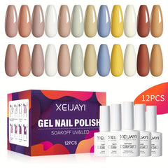 Nude Brown Gel Polish Set 12 Colors Soak Off No Wipe Kit