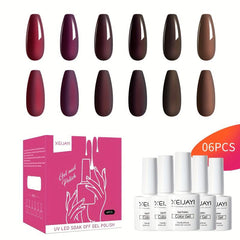 6 Colors Gel Nail Polish Starter Kit Purple Brown Collection