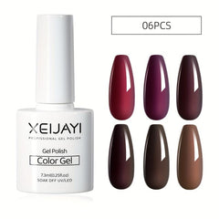 6 Colors Gel Nail Polish Starter Kit Purple Brown Collection