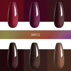 6 Colors Gel Nail Polish Starter Kit Purple Brown Collection
