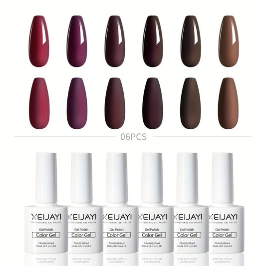 6 Colors Gel Nail Polish Starter Kit Purple Brown Collection