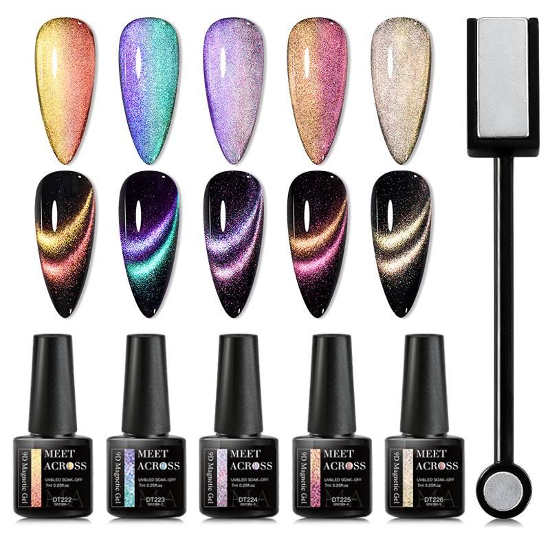 9D Cat Eye Gel Nail Polish Set 5 Pcs with Magnet Stick