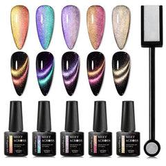 9D Cat Eye Gel Nail Polish Set 5 Pcs with Magnet Stick