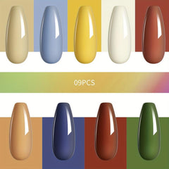 Gel Nail Polish Starter Kit 9 Colors Nude Brown Green Soak Off