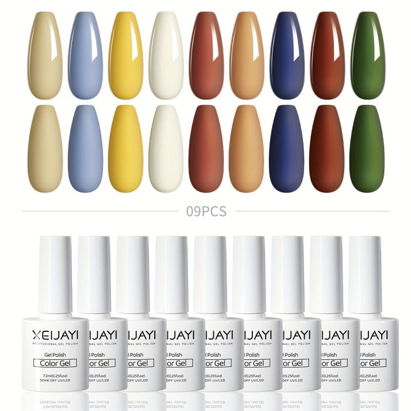 Gel Nail Polish Starter Kit 9 Colors Nude Brown Green Soak Off