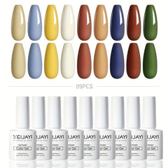 Gel Nail Polish Starter Kit 9 Colors Nude Brown Green Soak Off