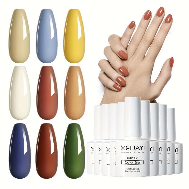 Gel Nail Polish Starter Kit 9 Colors Nude Brown Green Soak Off