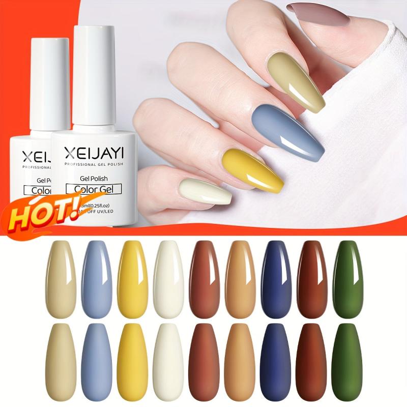 Gel Nail Polish Starter Kit 9 Colors Nude Brown Green Soak Off