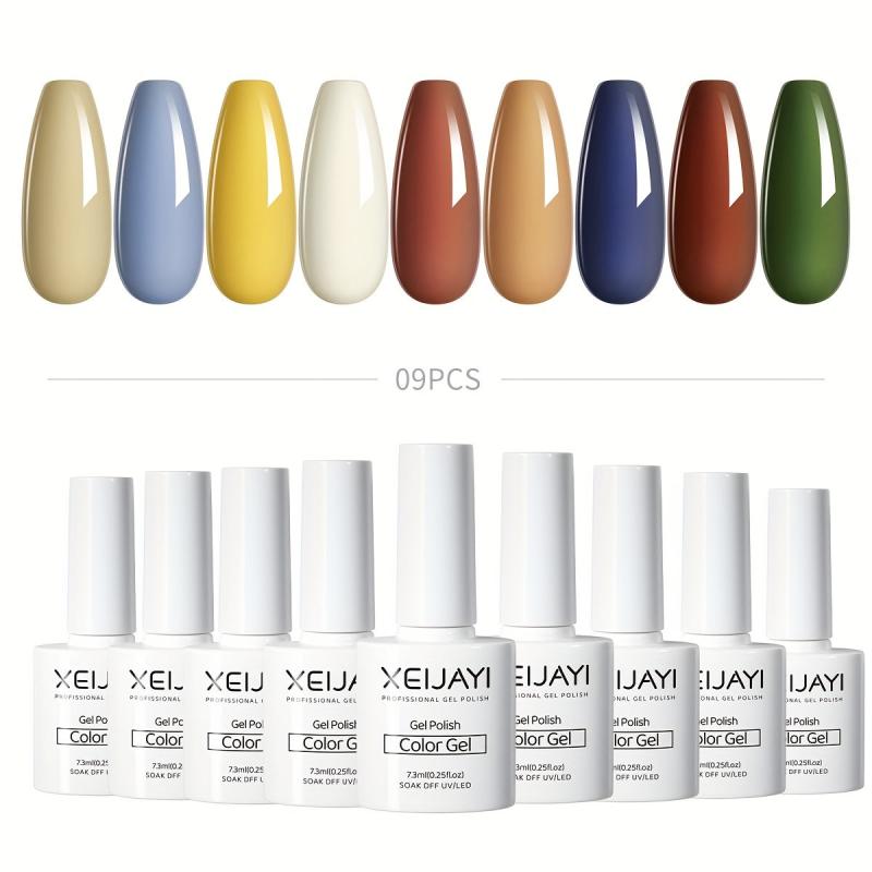 Gel Nail Polish Starter Kit 9 Colors Nude Brown Green Soak Off