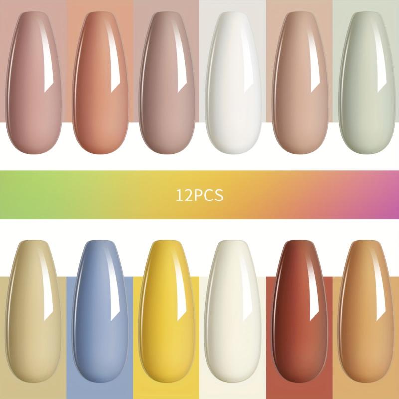 Gel Nail Polish Starter Kit 12 Colors Nude Brown No Wipe Set