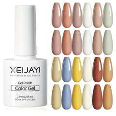 Gel Nail Polish Starter Kit 12 Colors Nude Brown No Wipe Set