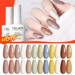 Gel Nail Polish Starter Kit 12 Colors Nude Brown No Wipe Set