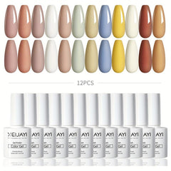 Gel Nail Polish Starter Kit 12 Colors Nude Brown No Wipe Set