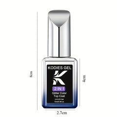 2-In-1 Sparkling Silver Glitter Gel Polish - Top Coat No Wipe Varnish