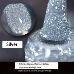 2-In-1 Sparkling Silver Glitter Gel Polish - Top Coat No Wipe Varnish