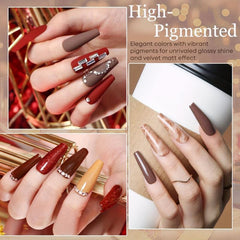 6-Color Gel Polish Set Brown Red Orange Yellow Glitter Soak Off Fall Manicure