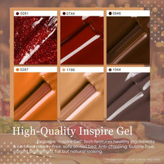 6-Color Gel Polish Set Brown Red Orange Yellow Glitter Soak Off Fall Manicure