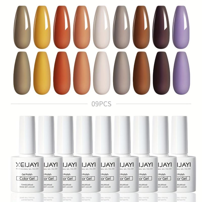 9 Colors Brown Purple Gel Nail Polish Starter Kit Soak Off No Wipe