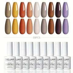 9 Colors Brown Purple Gel Nail Polish Starter Kit Soak Off No Wipe