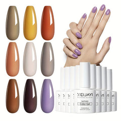 9 Colors Brown Purple Gel Nail Polish Starter Kit Soak Off No Wipe