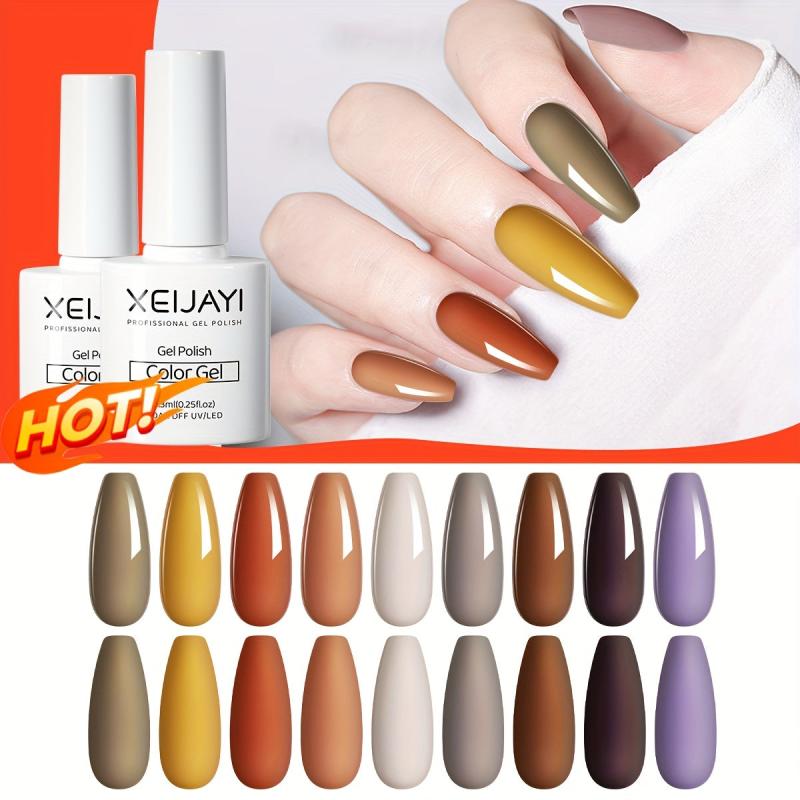 9 Colors Brown Purple Gel Nail Polish Starter Kit Soak Off No Wipe