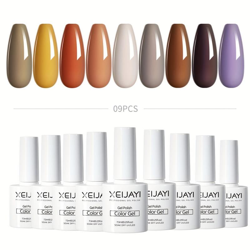 9 Colors Brown Purple Gel Nail Polish Starter Kit Soak Off No Wipe
