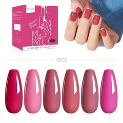 Red Pink Gel Nail Polish Starter Kit 6 Colors Soak Off No Wipe Set