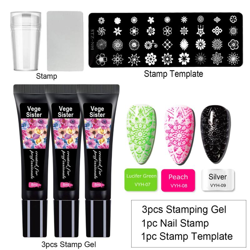 5pcs Nail Art Stamping Gel Kit Set 3 Stamp Gel Soak Off Washable Uv Nail Gel