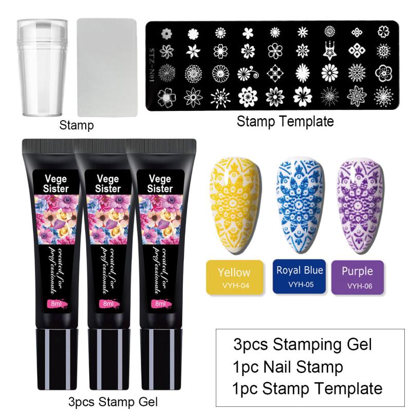 5pcs Nail Art Stamping Gel Kit Set 3 Stamp Gel Soak Off Washable Uv Nail Gel