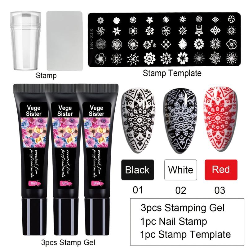 5pcs Nail Art Stamping Gel Kit Set 3 Stamp Gel Soak Off Washable Uv Nail Gel