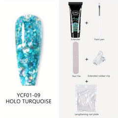 5pcs Reflective Glitter Nail Gel Kit + File Brush, 24pcs Tips for Acrylic Nail