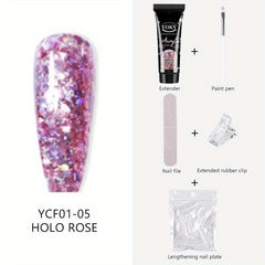 5pcs Reflective Glitter Nail Gel Kit + File Brush, 24pcs Tips for Acrylic Nail